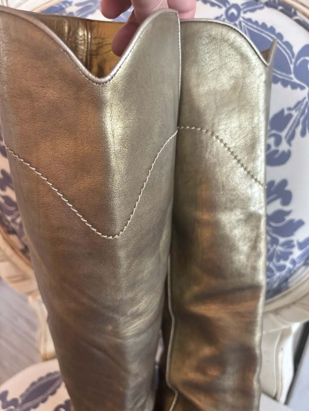 Chanel Metallic Gold Leather CC Tall Boots - Picture 7 of 16